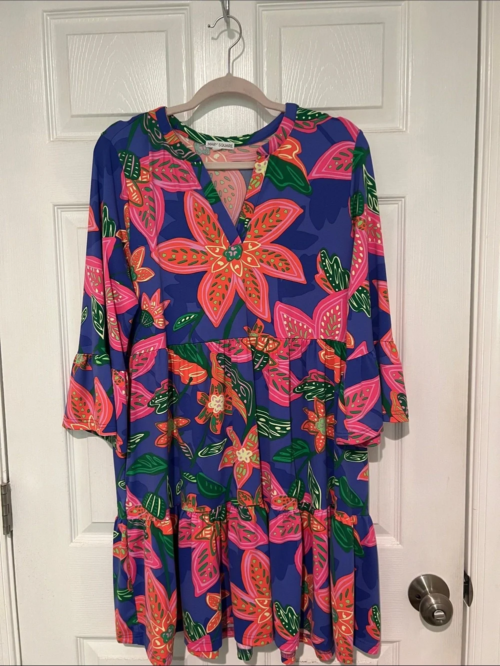 Vibrant Floral Tiered Dress/Coverup - Blue, Pink & Green - Picture 1 of 1